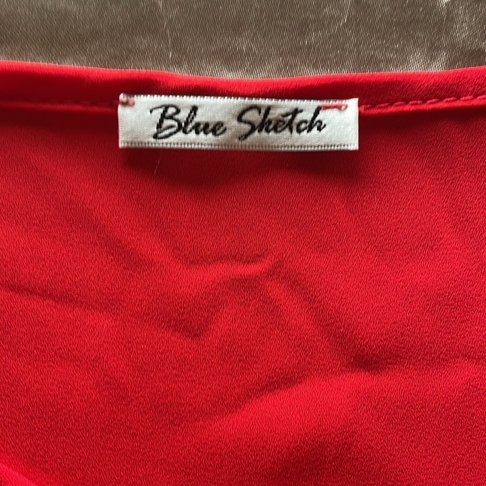 3/$20 Blue Sketch Red Fringe Top Flutter Sleeve Boho 4.5” Trim Fairycore Whimsy - Picture 11 of 11